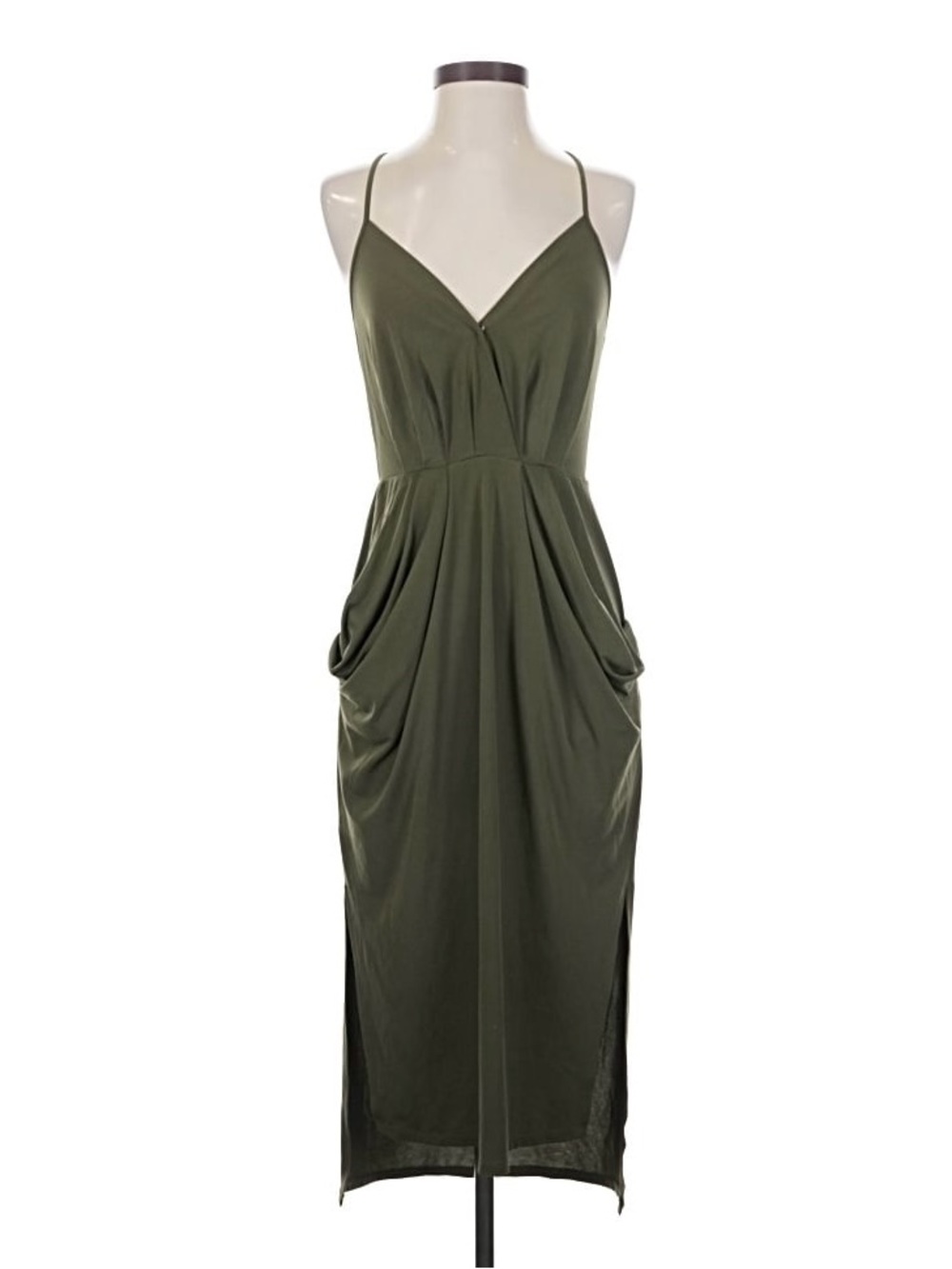 BCBGeneration Olive Green Spaghetti-Strap Midi Dress